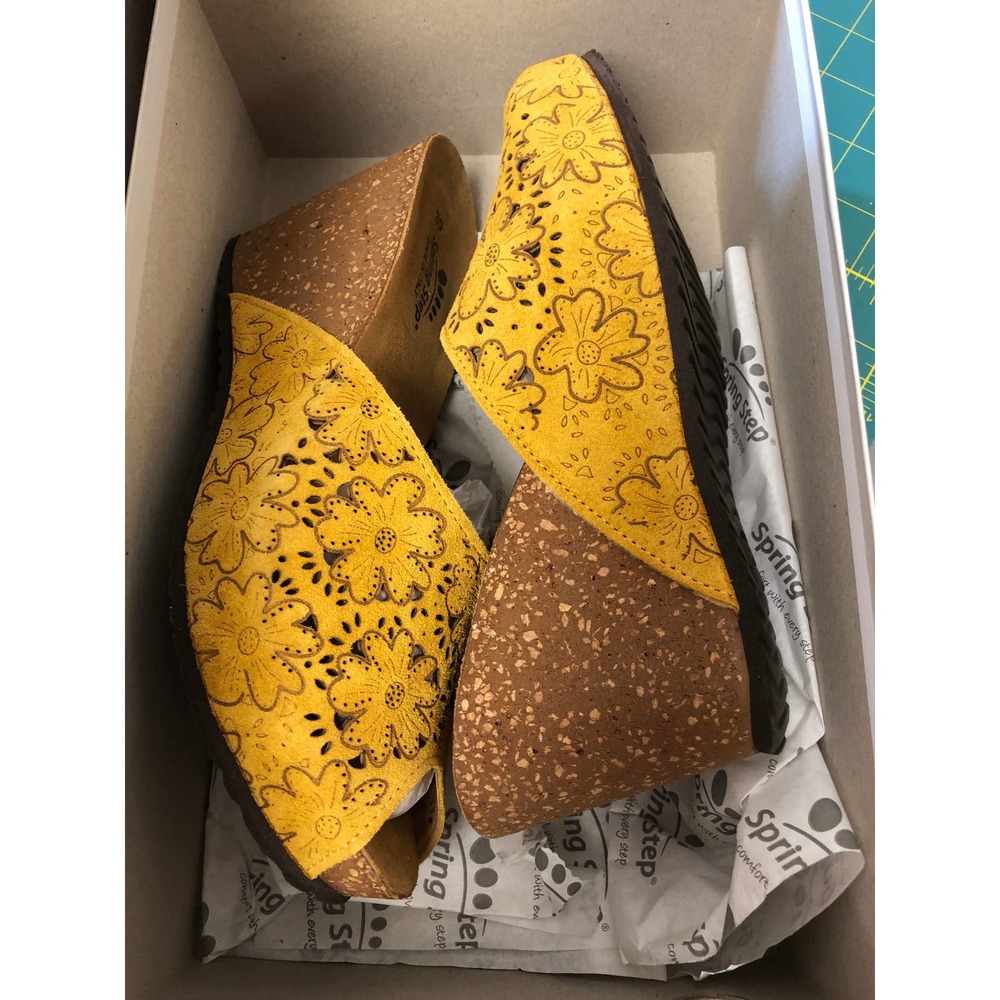 Spring Step Bojana Yellow Suede Wedge Sandals 8.5